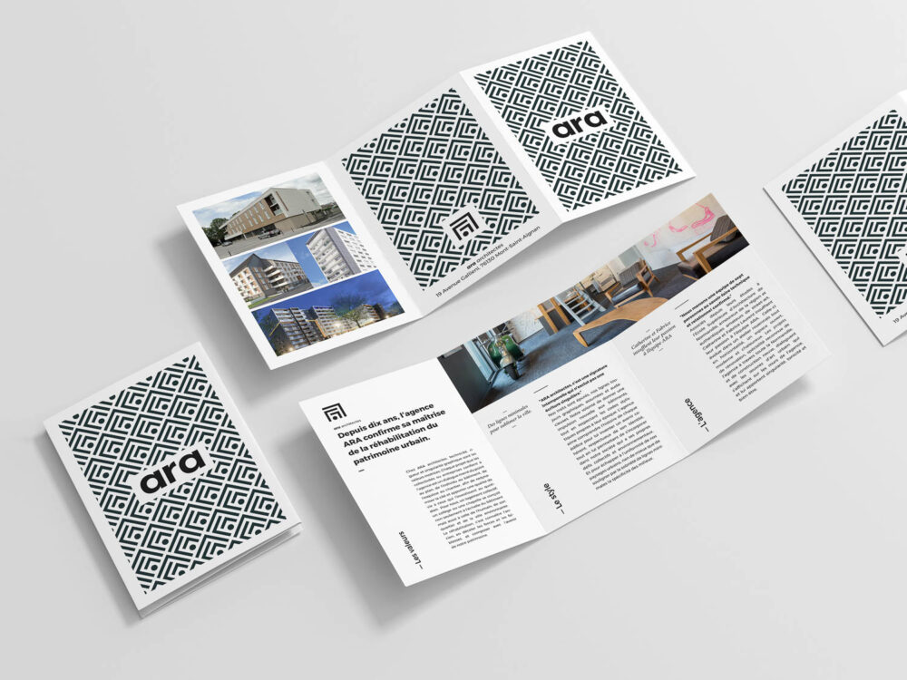 Brochures conçues pour la nouvelle identité visuelle d’ARA Architecture
