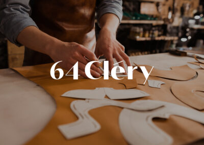 Identité visuelle de 64 Cléry, lieu dédié aux métiers du cuir à Paris